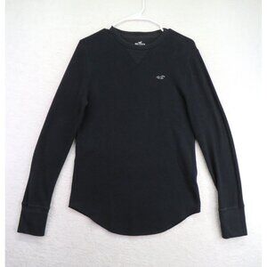 Hollister Shirt Mens Medium Black Waffle Knit Thermal Long Sleeve‎ Crewneck Logo